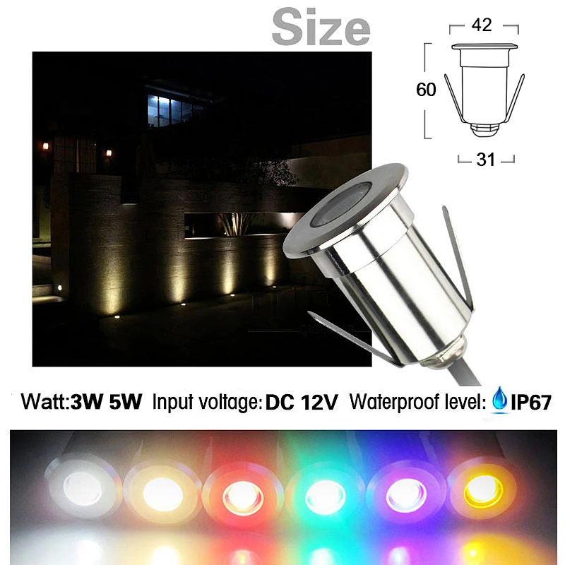 LED Underground Light RGB Colors COB 3W 5W DC 12V Floor Lamp Outdoor Spot Light Ground Garden Square Path Landscape IP67