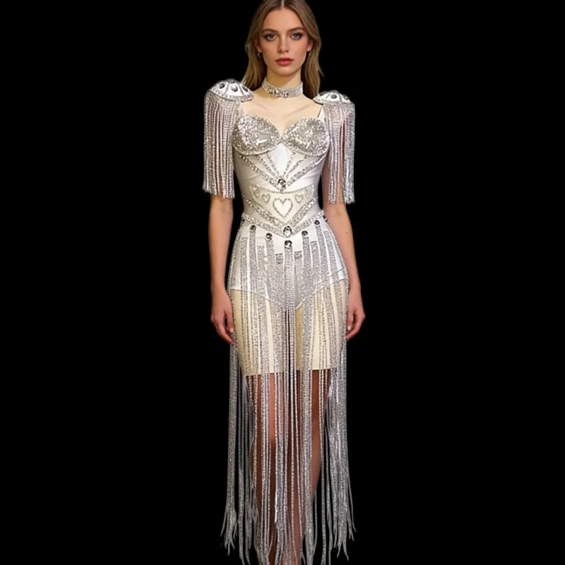 

Women Sexy Fringes Bodysuit Sparkly Rhinestones Singer Stage Party Performance Stage Wear Tassel Carnival Festival Stage Wear