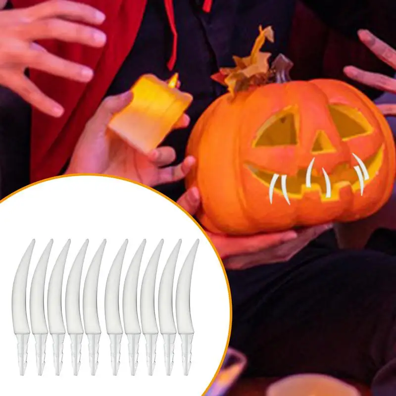 10pcs Pumpkin Fake Teeth Set Halloween Fake Teeth Decor Halloween Outdoor Decorations Halloween Jack-O-Lantern denture set