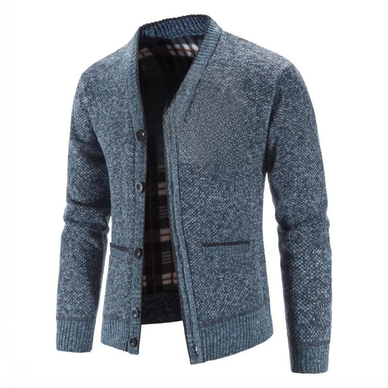 

Мужской утепленный вязаный кардиган Slim Fit с V-образным вырезом и длинными рукавами, весенняя модная мужская одежда