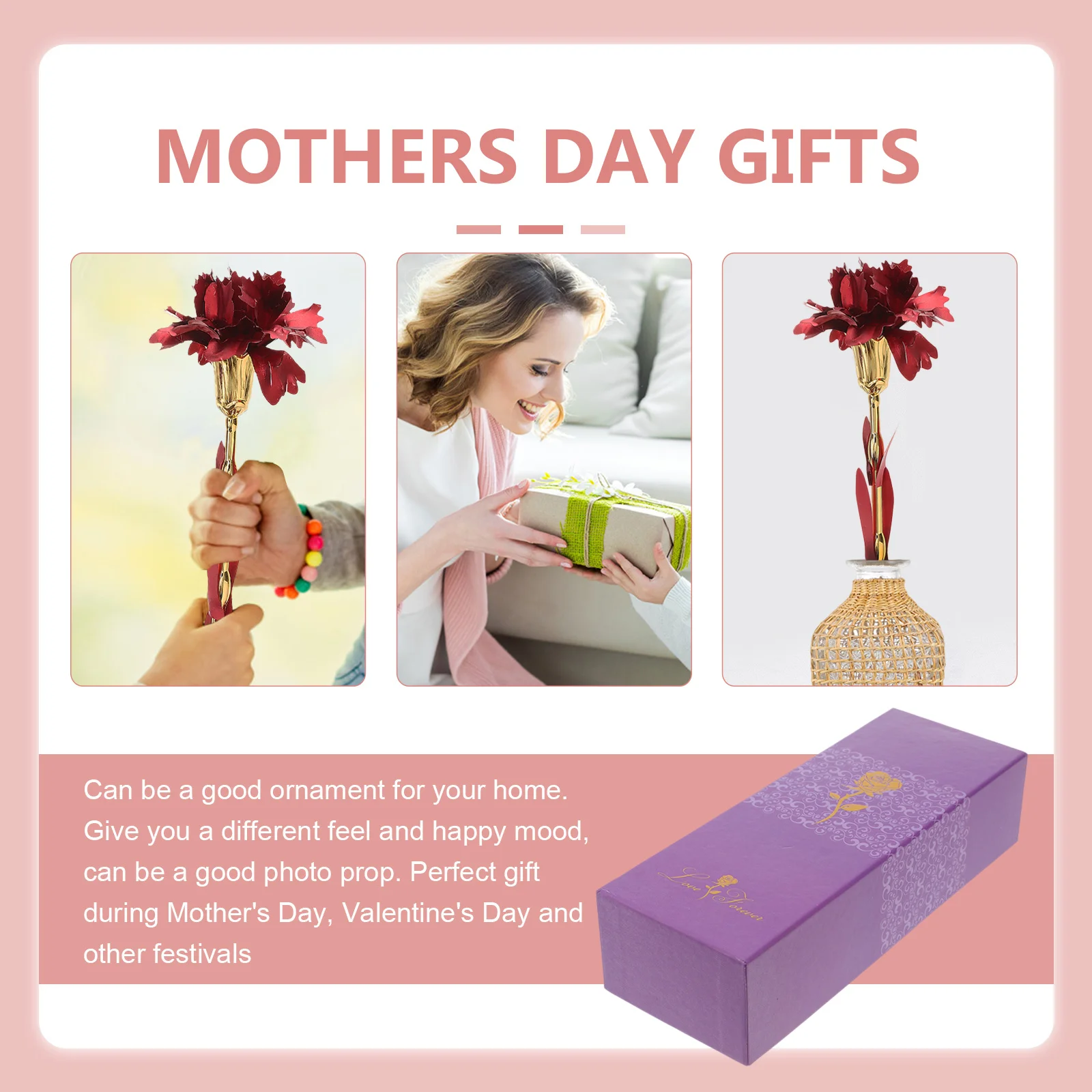 

Gold Foil Carnation Flower Handcrafted Red Artificial Flower For Mothers Day Gifts Decoration Home Hotel Coffee Shop Party Favor