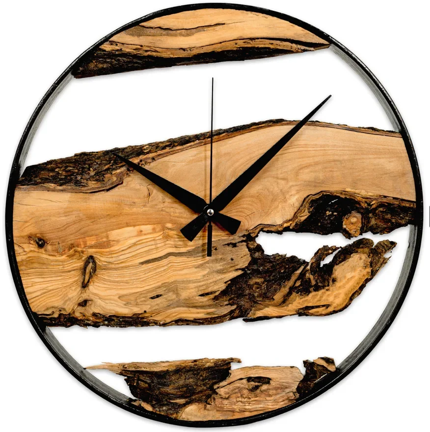 New Solid Wood Natural Wall Clocks without Ticking Noises Handmade Rustic Olive Wood Wall Clocks Modern Tree Edge Wooden Clock