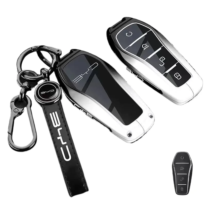 

Key Fob Cover for BYD Seal 08/E3/Sealion 08/Tang/Dolphin/E7/Song/Qin Max, Heavy Duty Metal KeyCase Shell with Keychain