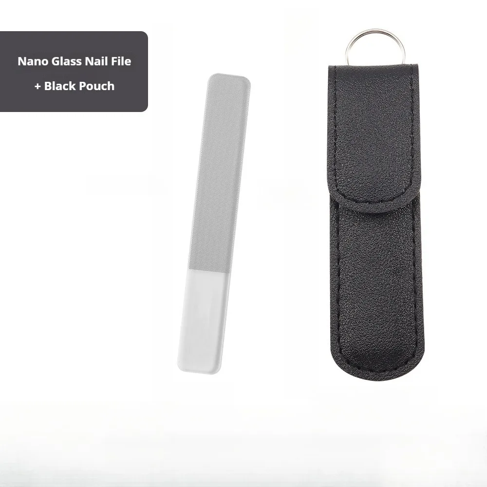 Professionele nano-glas nagelvijl transparant schuren polijsten slijpen nagelkunst manicure met lederen etui