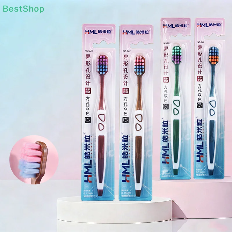 ♥ Escova de dentes adulta macia com furo quadrado de cabeça larga 4 unidades alça ergonômica, escolha ideal para viagens e hotéis