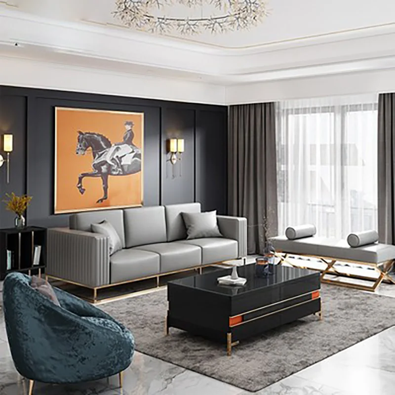

#Modern Appearance Luxury Chrome Real Leather Corner Sofa