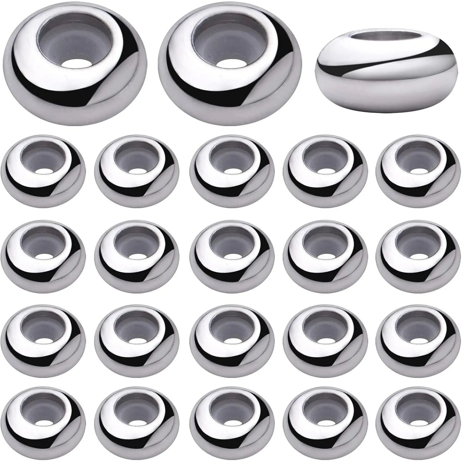 

30pcs Rondelle Stopper Beads with Rubber Inside Metal Loose Beads 2mm Hole Positioning Spacer Beads for DIY Jewelry Making