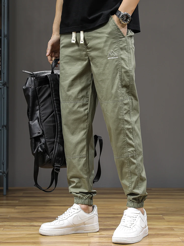 

Мужские летние спортивные длинные брюки с тонкой эластичной резинкой на талии, дышащие повседневные брюки, свободная посадка, молодежная рабочая одежда