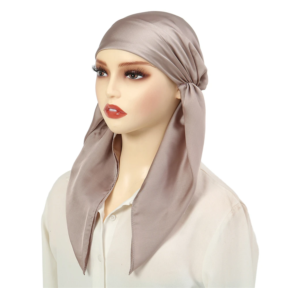 Donne raso Pre-legato cappello berretti Skullies chemio Cap musulmano Hijab turbante foulard avvolgere Bandana copricapo cofano perdita di capelli sciarpa