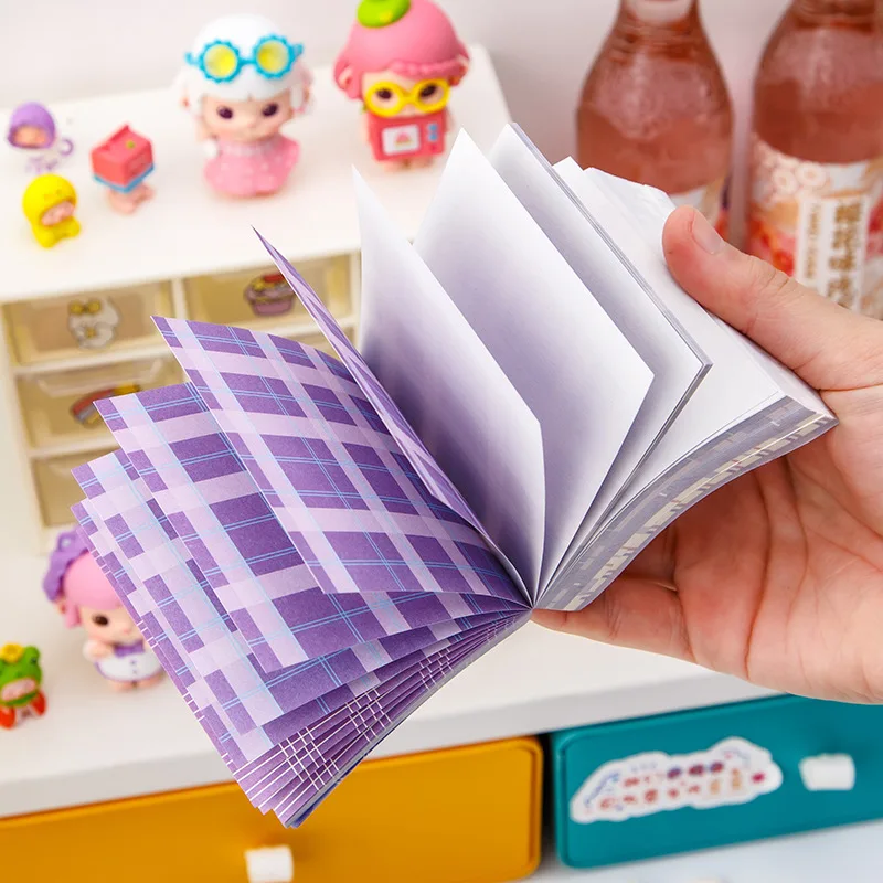 200Sheet/lot Cute Kawaii Plaid Series Memo Pad Sticky Notes Stationery Message Posted It Planner Notepads Office School Supplies