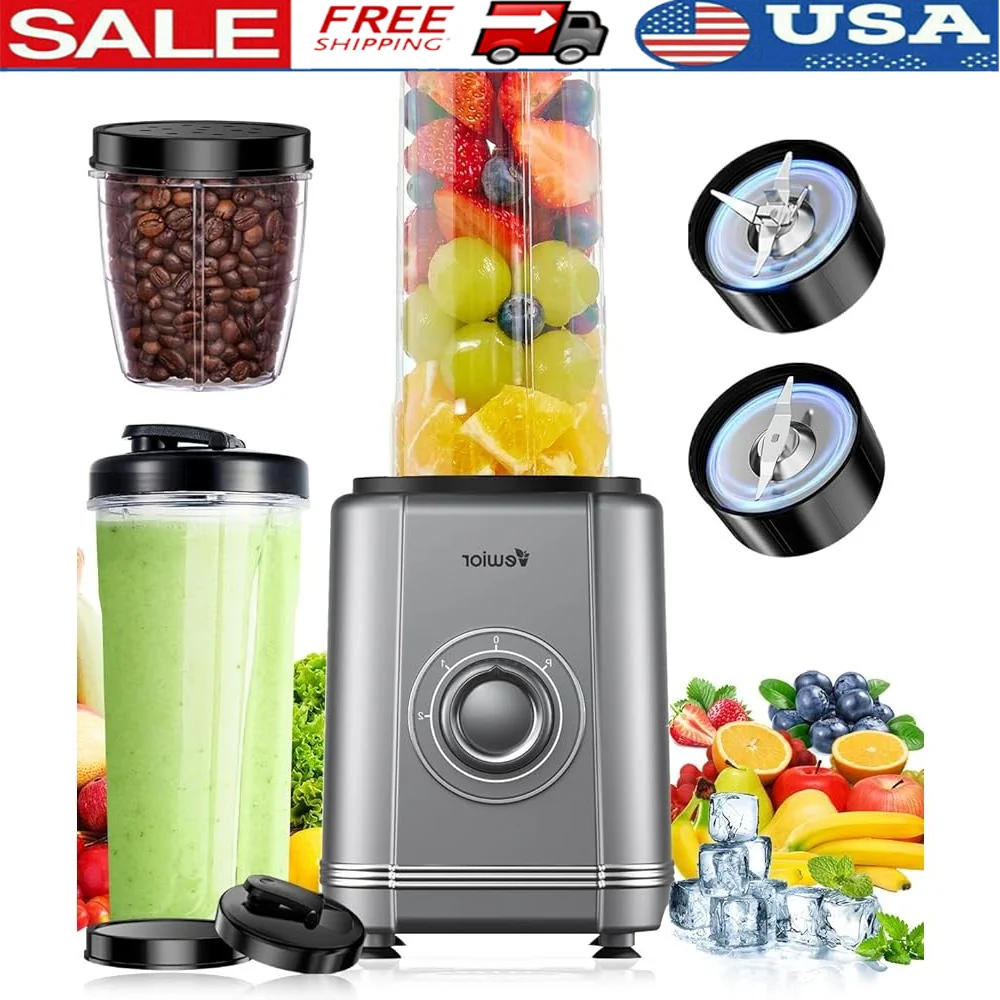 

1200W Personal Blender Smoothies Shakes 6-Edge Blade 2 BPA Free Cups Compact Portable Kitchen Mixer