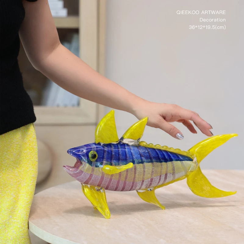 Modern Glass Art Fish Sculpture Desk Tabletop Decor Handmade Tropical Fish Statue Living Room Bedroom Ornament Stress Relief