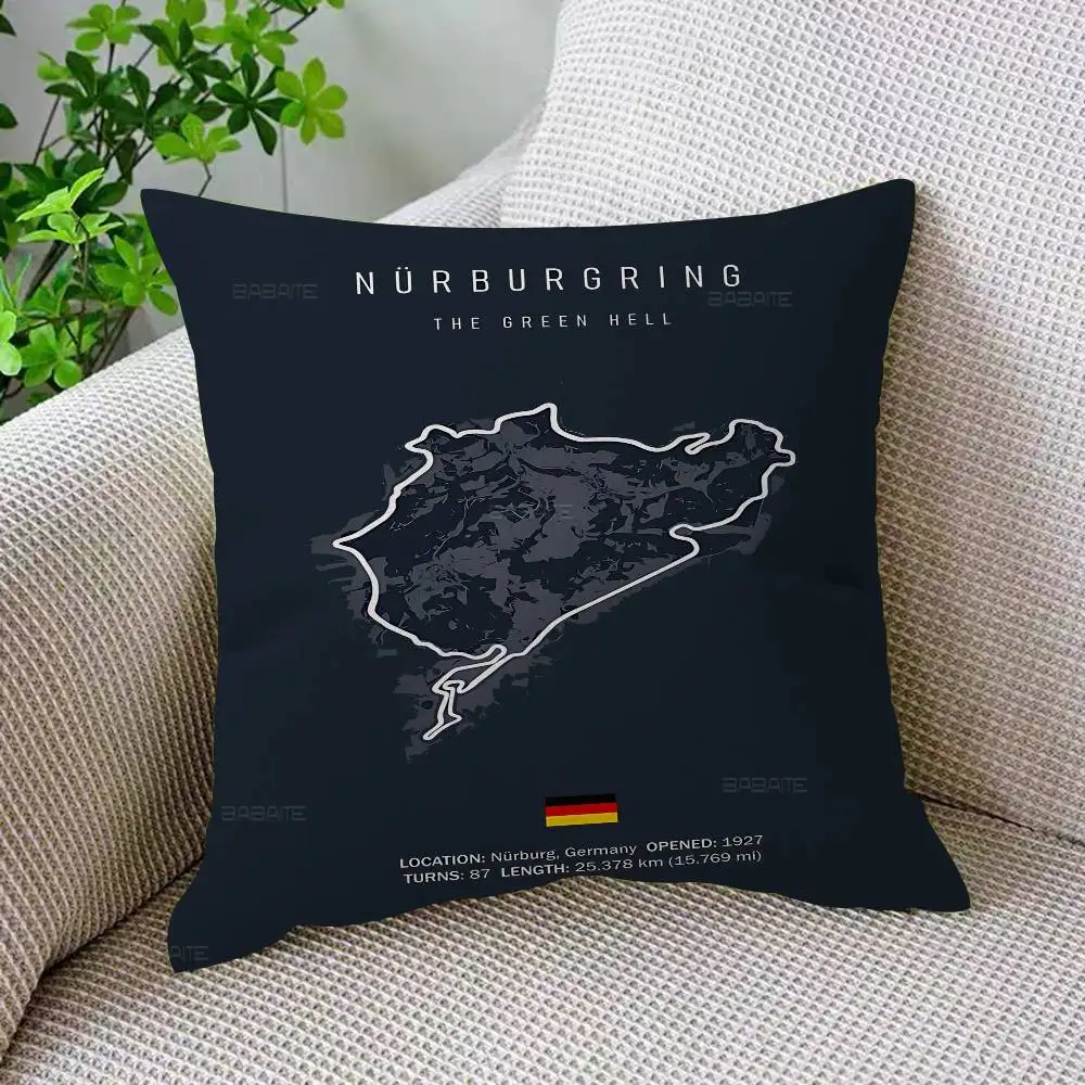F1 Imola Monaco Track Circuit Pillow Covers Cartoon Sofa Decorative Home Double-sided Printing Short Plush Cute Cushion Cover