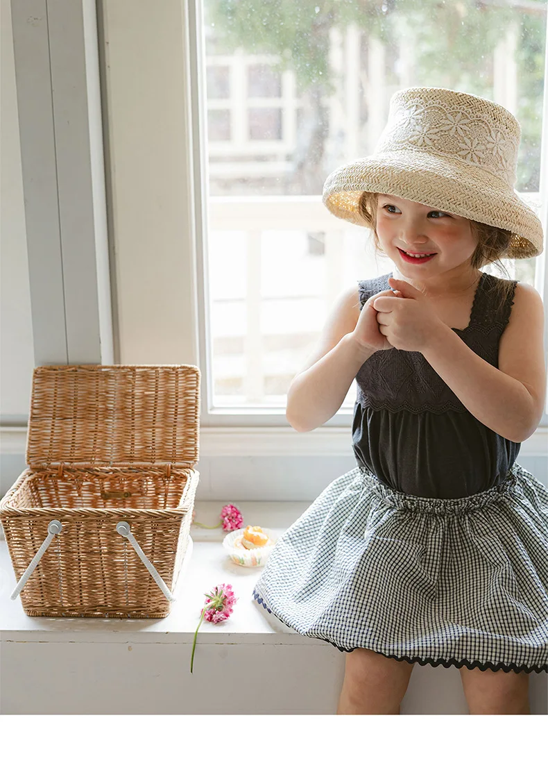 الأم الاطفال 2025 الصيف الكورية الجنوبية الأطفال طفلة الملابس القطن سيدة فحص زهرة الحرس الحرس تنورة عارية #2