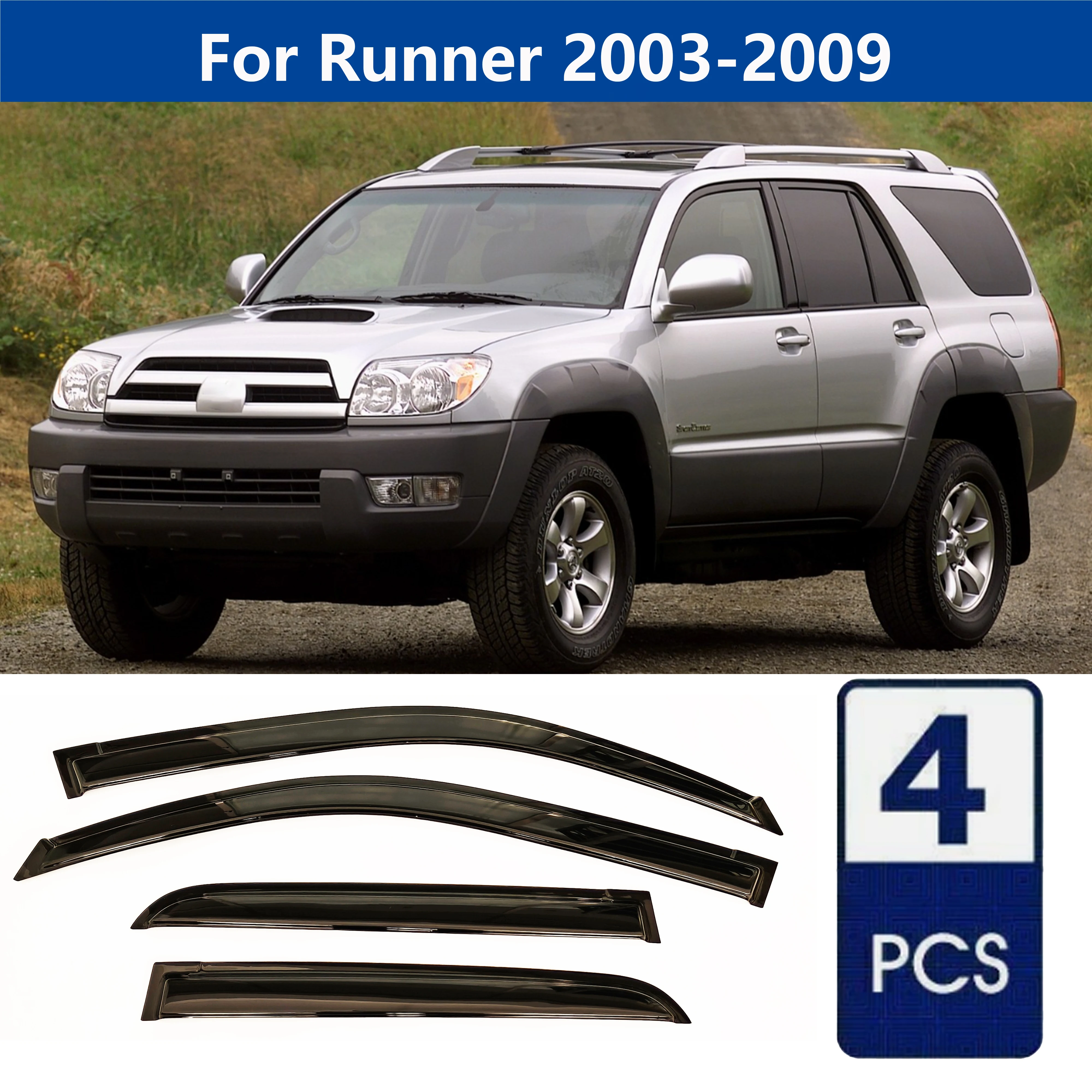 

AIBAP High-Quality 4pcs 1.8mm Car Windows Visor For 4Runner 2003-2009 window visors rain guards rain guard Sun Rain Visors