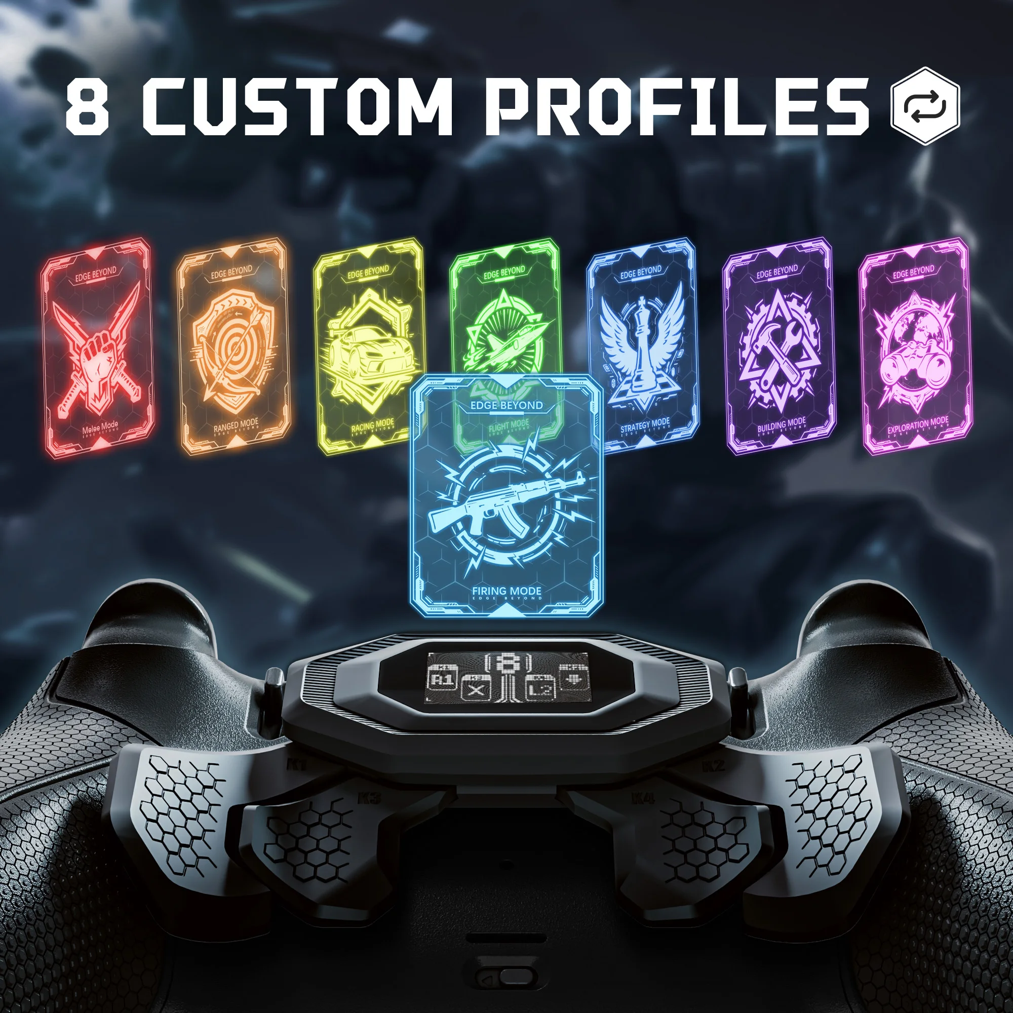 eXtremeRate do kontrolera PS5 Edge BEYOND Zestaw Przycisków Tylnych, Przyciski Tylnych Kierunków z Możliwością Przypisania, Wyświetlacz OLED - Czarny — zdjęcie produktu 5