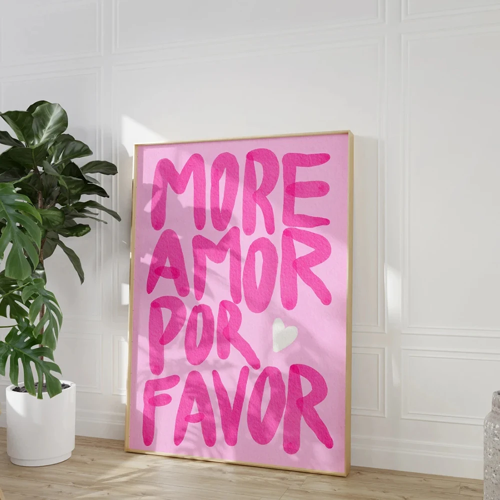 Maximalist More Amor Por Favor Poster Colorful Eclectic Pink Love Quote Wall Art Canvas Painting For Living Room Home Decor