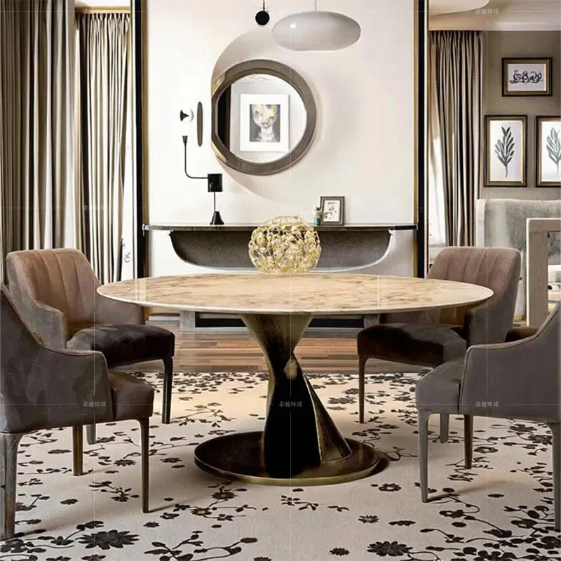 Light luxury high-end marble, high-end villa for home use, solid wood dining table with a sense of design