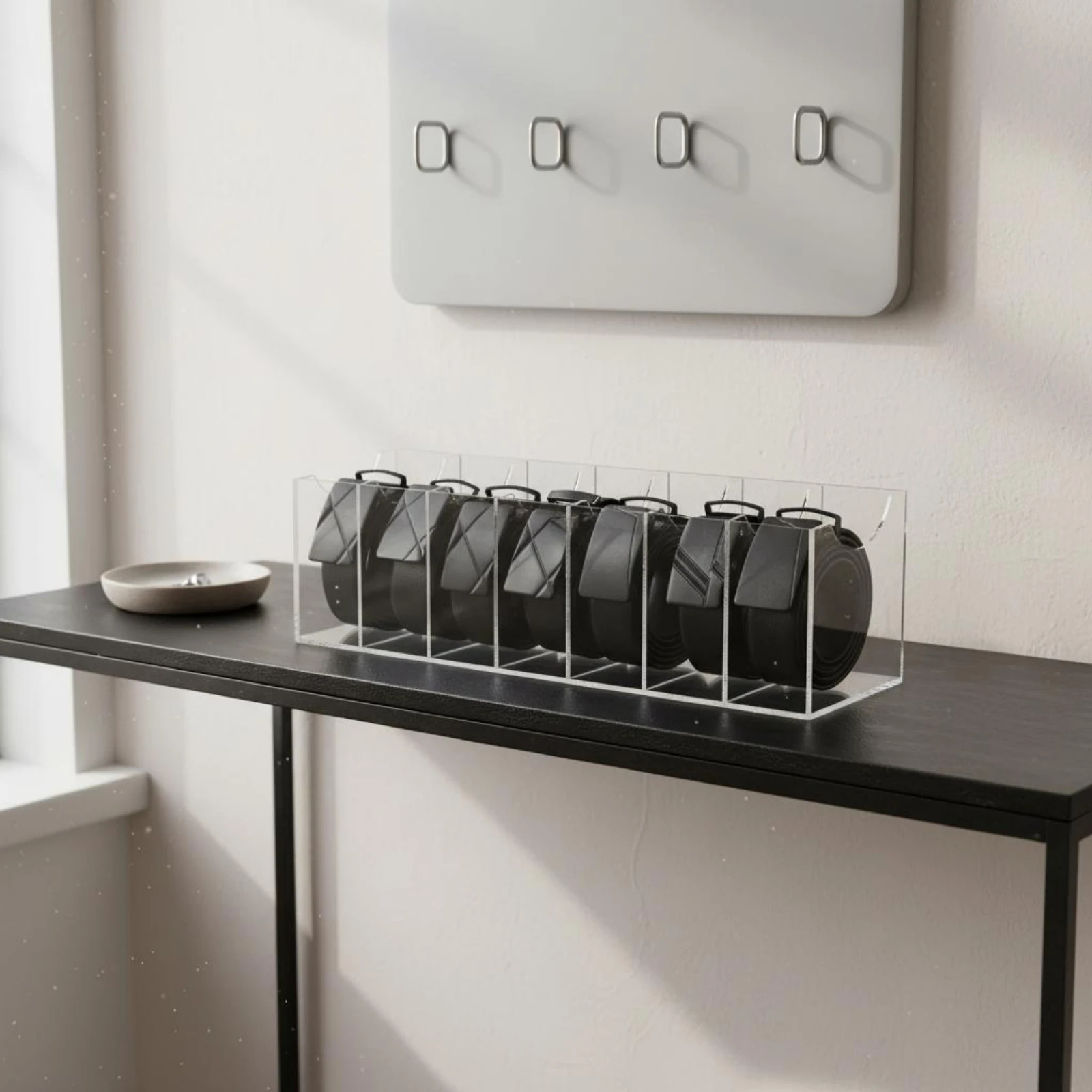 

Clear Acrylic Belt Box Transparent Multi-Slot Belt Organizer Space Saving Easy to Clean for Home