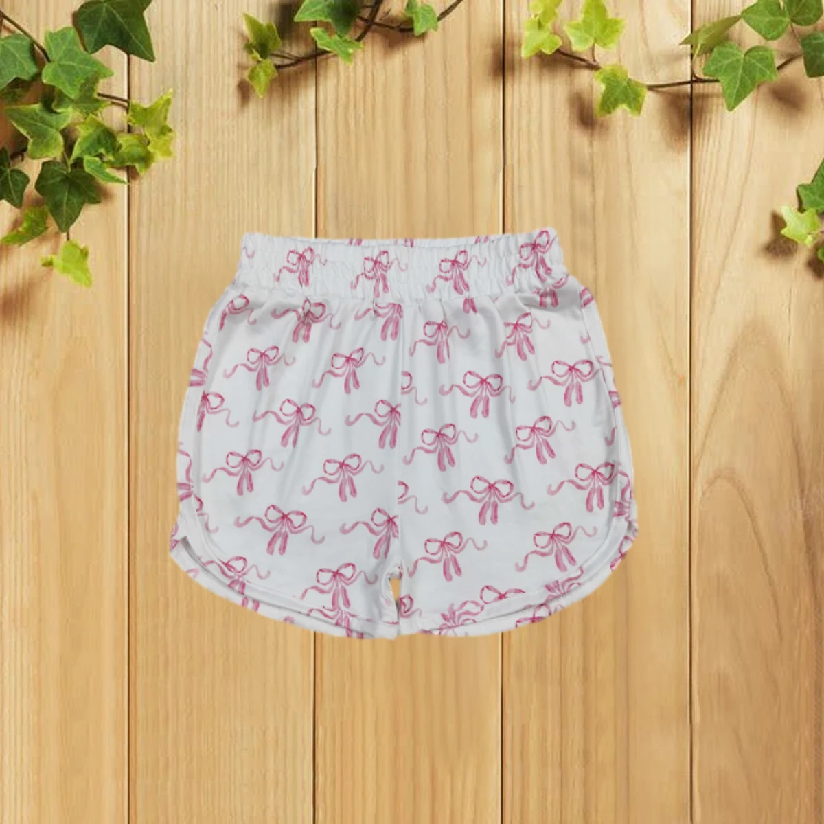 

7.26 SS0608 Pink Bowtie Patterned White Shorts for Girls Children's Clothing Accessories