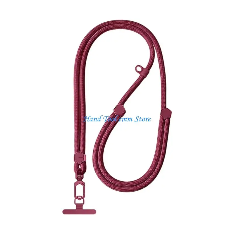H37F Hexagonal Adjustable Phone Lanyard Cord with Metal Clip Anti Slip Design for Commuting Travel and Outdoor Activity