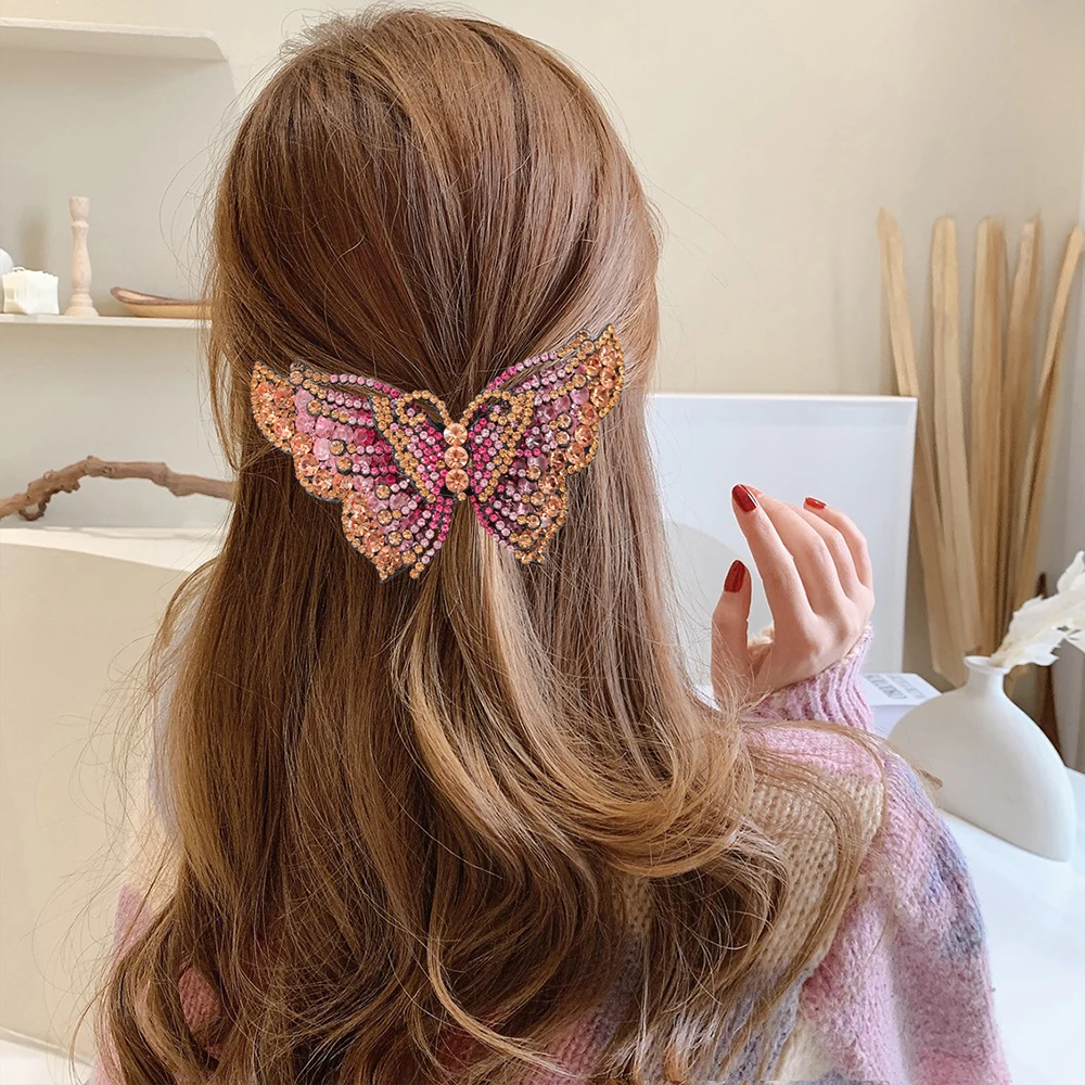 Rhinestone Butterfly Hair Clip Shiny Color Ponytail Holder Hairpin Barrettes For Women Styling Tools Fashion Hair Accessories