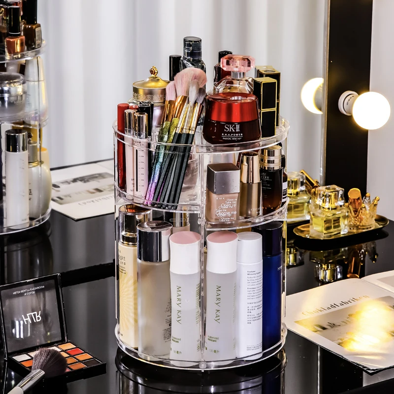 Desk Setup Productivity - Rotating cosmetics storage box transparent acrylic