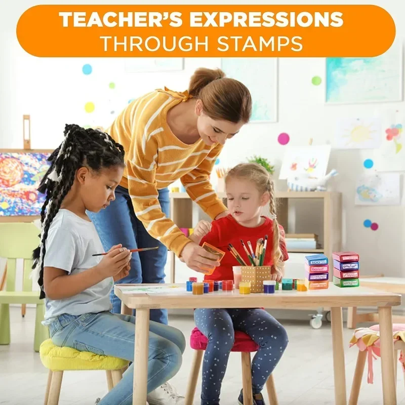Self-Inking Teacher Stamp Mess-Free Motivation Teacher Grading Stamp Set Teachers Review Homework Feedback Stamps for Classroom