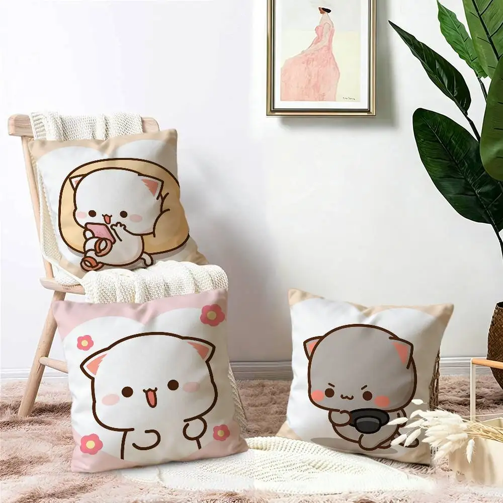 Cartoon Peach Mochi Cat Pillow Gift Home Office Decoration Bedroom Sofa Car Cushion Cover case 45x45