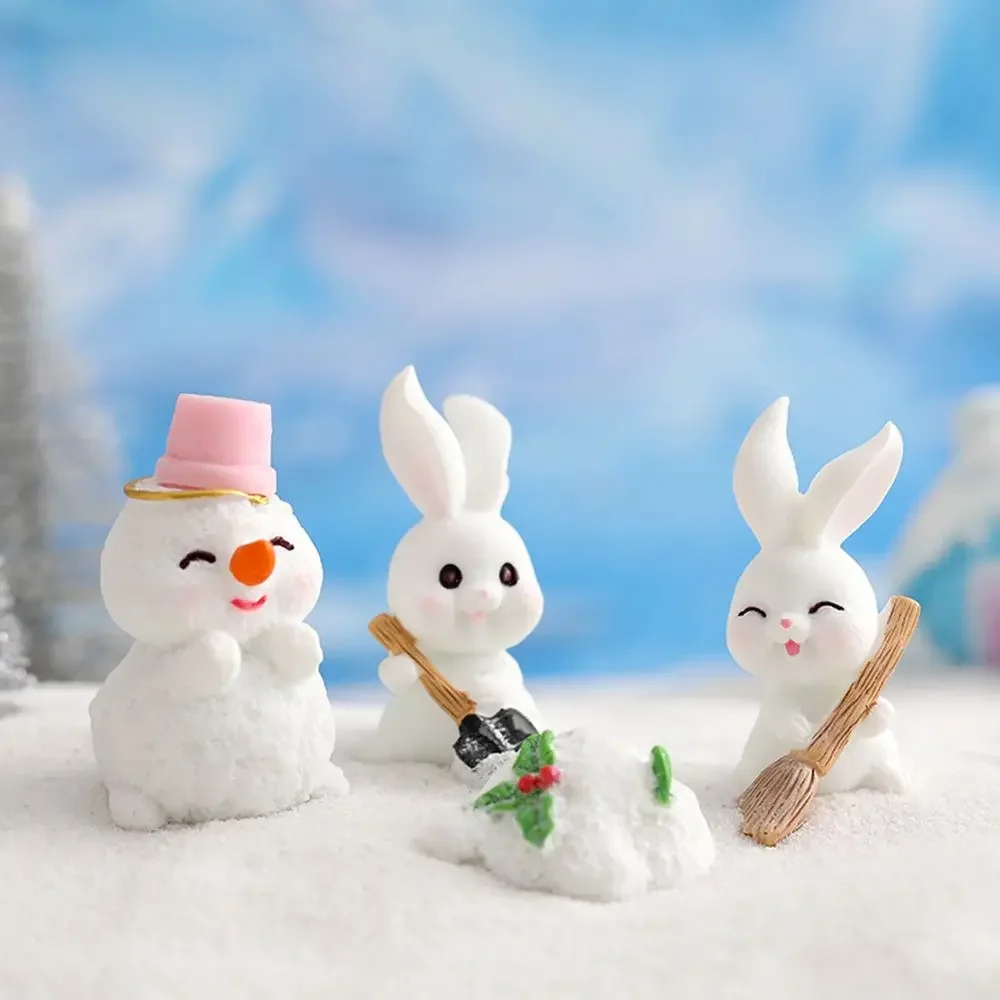 Easter Rabbit Figurines Miniature Cute Christmas Micro Landscape Snowman Bunny Ornament Desk Accessories for Home Decor Gift