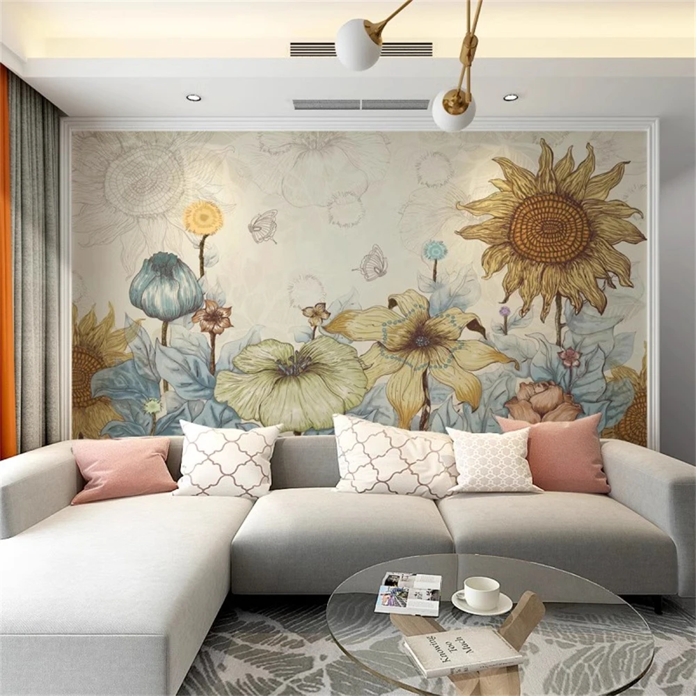 

Фотообои на заказ для дома, настенные наклейки, солнечный свет, подсолнечник, цветы, обои для гостиной, спальни, фон для телевизора