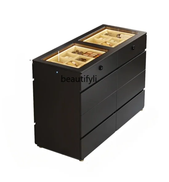 High-grade drawer cabinet bedroom simple modern eight-drawer multi-layer double-sided drawer cabinet with smart lock black