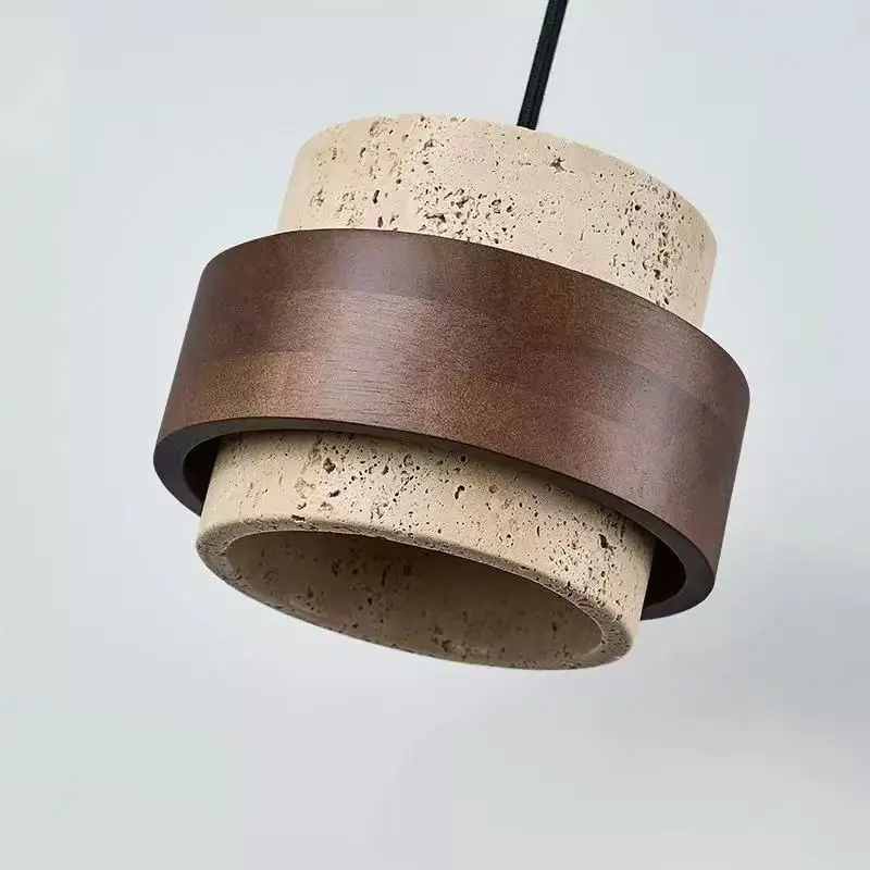 

Walnut LED pendant light bedroom side pendant light small stone light wood color pendant light retro bar restaurant decoration