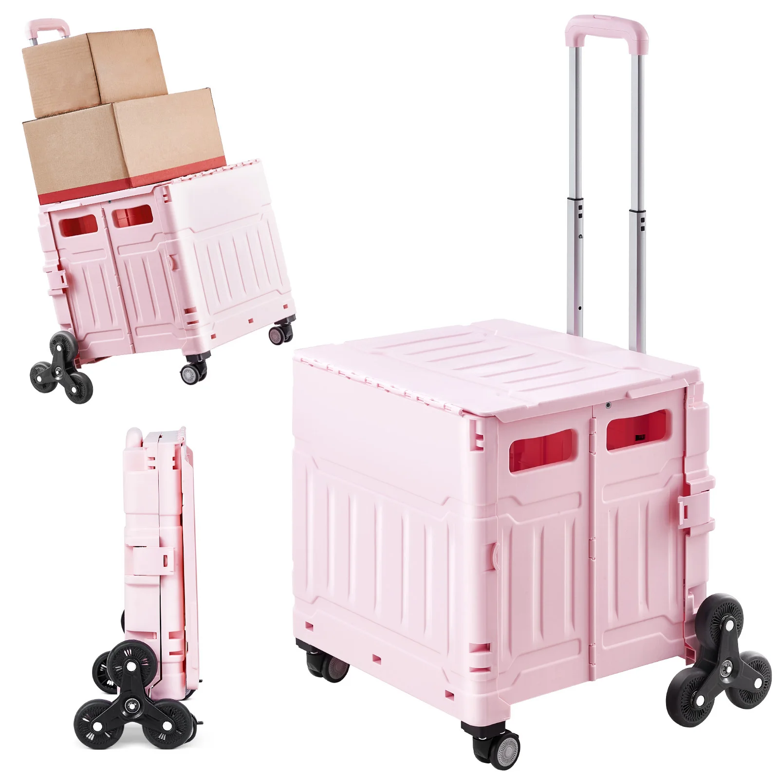 

150lbs Stair Climbing Cart 65L Foldable Utility Hand Cart with Wheels Collapsible Crate RollingCart for Shopping Office