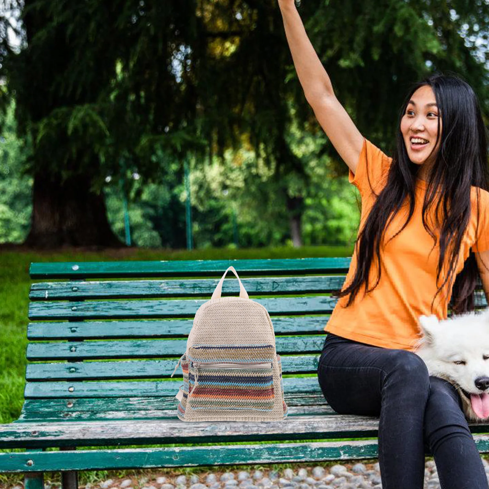 حقيبة ظهر منسوجة من البوليستر، حقيبة مدرسية أنيقة بسحاب، جيب أمامي، حزام كتف قابل للتعديل، حقيبة كمبيوتر محمول للسفر في الهواء الطلق #1