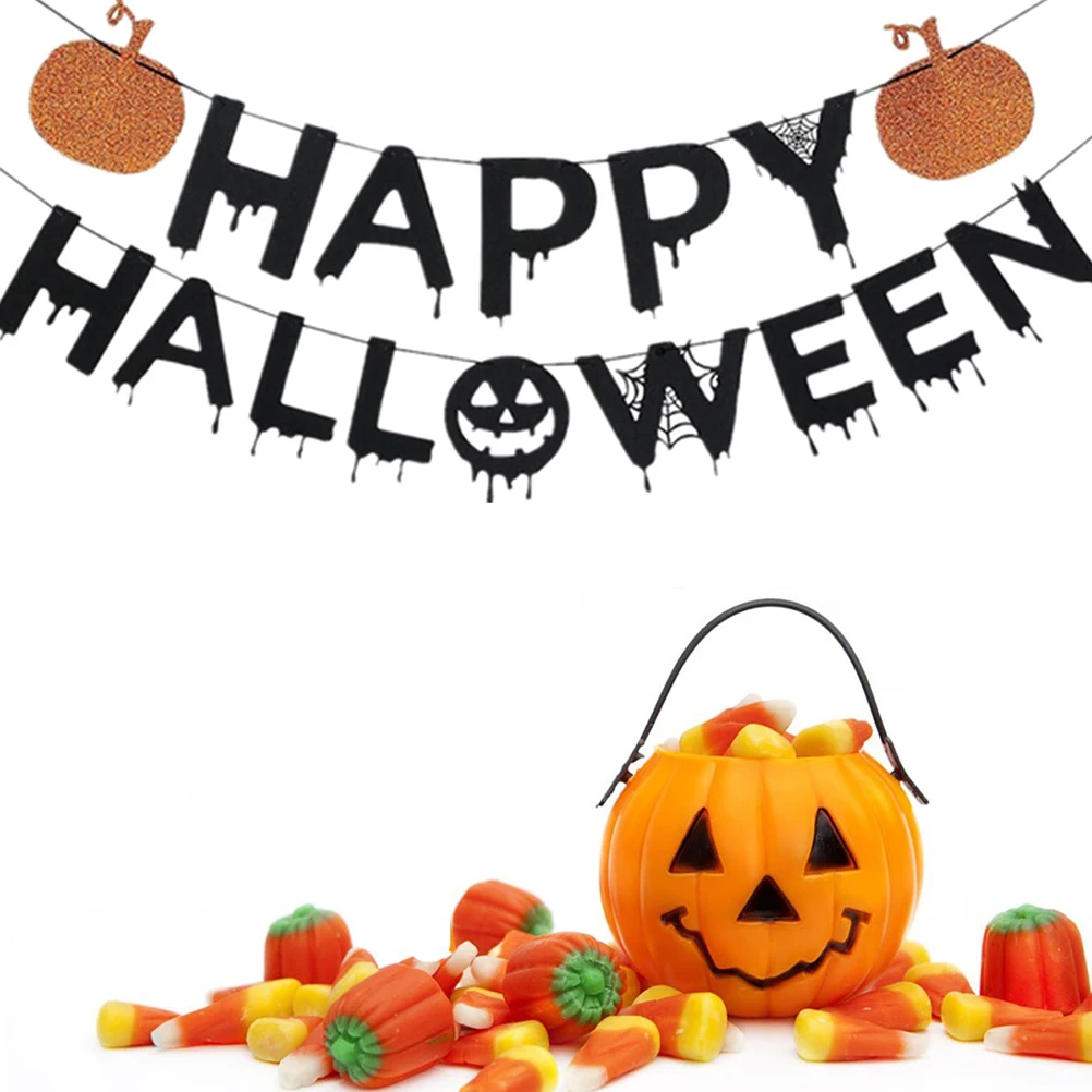

Halloween Banner Black Orange Pumpkin Decor Garland for Party Hanging Wall Door Branch Outdoor Indoor Decoration