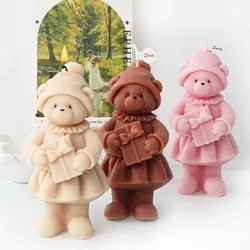 Cute Standing Bear Candle Silicone Mold DIY Bear Wearing Hat Candle Decor Abstract Gypsum Resin Mould Handmade Cake Baking Molds