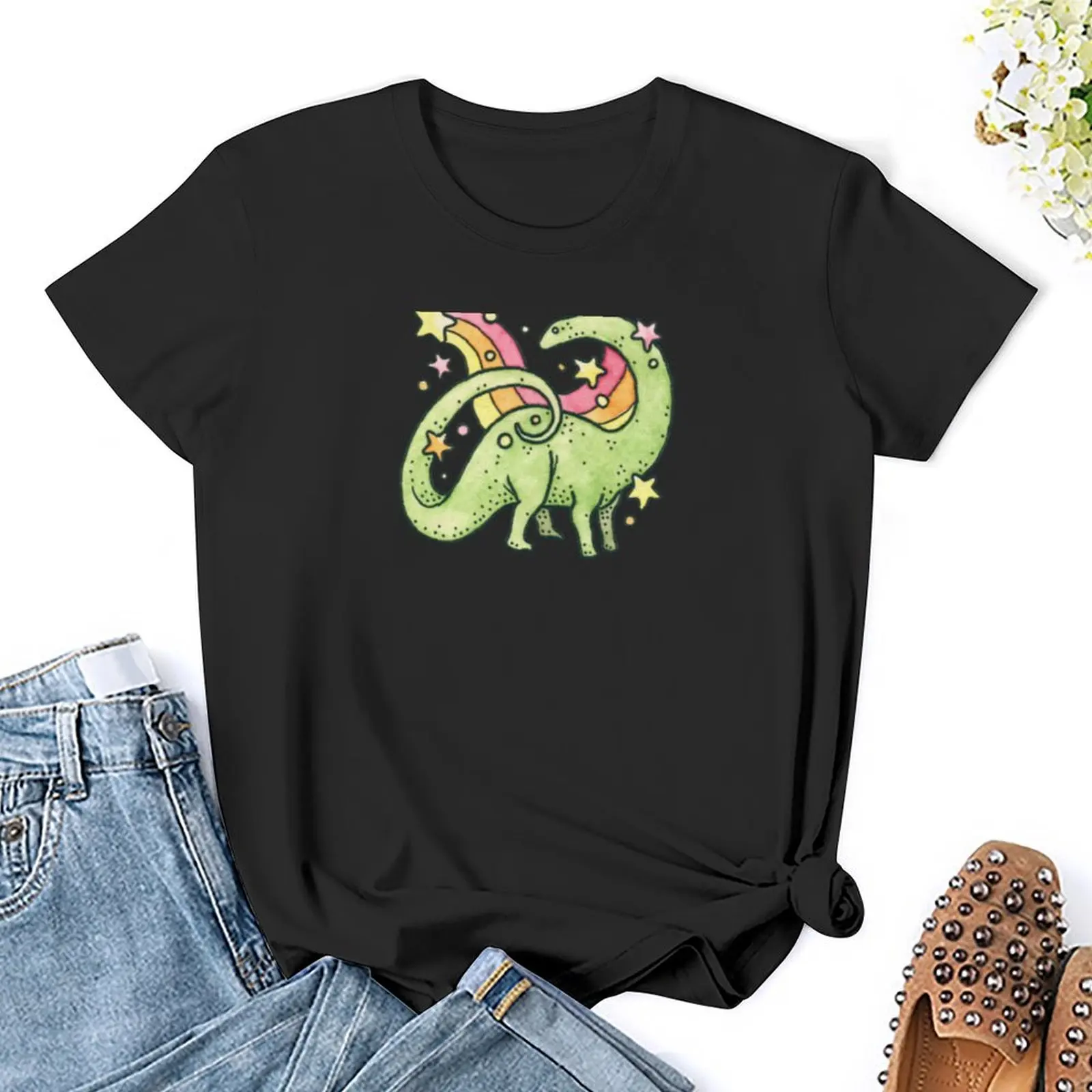 Diplodocus Rainbow Retro Dinosaur T-Shirt blanks anime clothes Short sleeve tee funny tops for Women