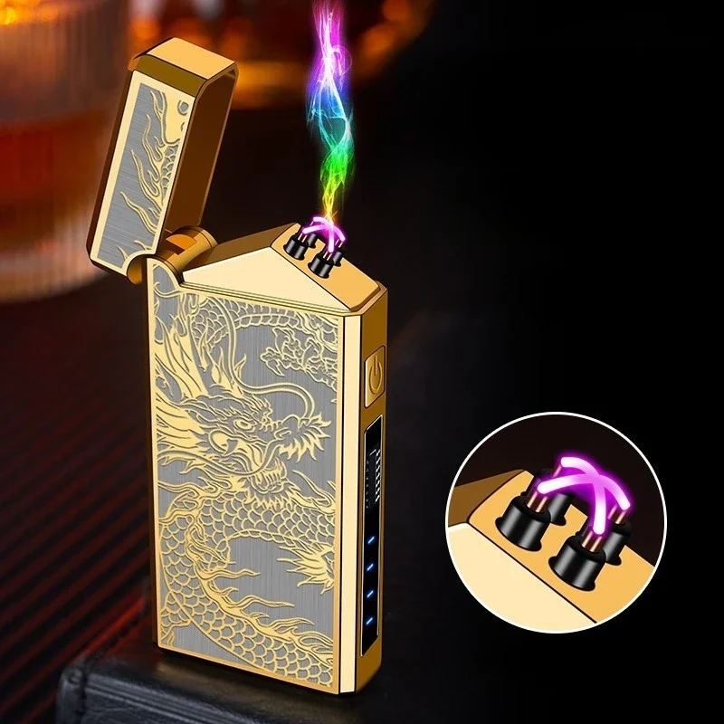 

Dual Arc Type-C Fast Charging Lighter LED Battery Display Pulse Plasma Outdoor Windproof Metal Cigarette Lighter for Men Gift