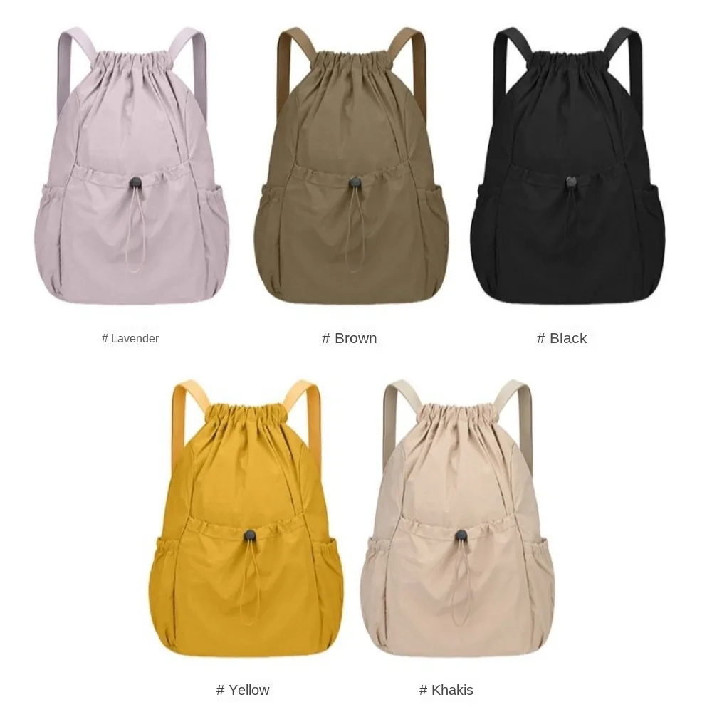 Fashion Solid Color Travel Backpack Lightweight Korean Style Drawstring Backpack Nylon Large Capacity Student Schoolbag Fitness