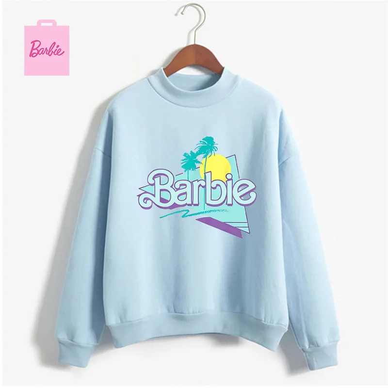 

Barbie T Shirts Women Knit Sweater Embroidery Kawaii Y2K Simple Style Fall Spring Autumn Slim Pullover Harajuku Girl Gift Cotton