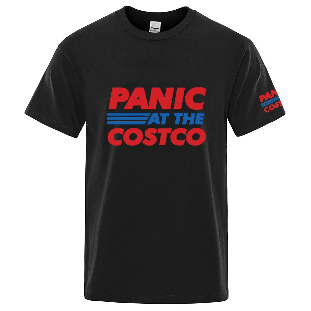 Panic At The Costco Graphic Printing Men's High Quality Ordinary Short Sleeve T-Shirt Solid Color Casual Cotton Tops