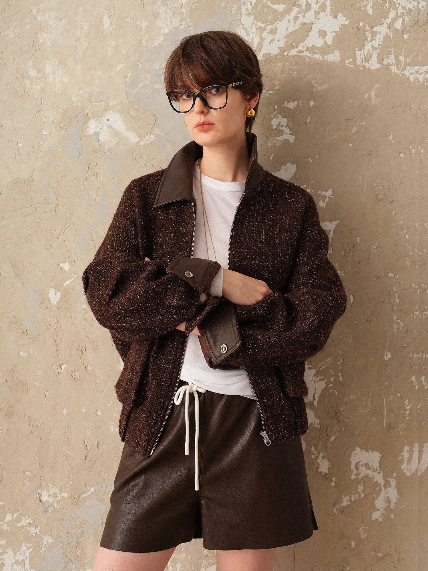 

Кожаная повседневная куртка Koi в винтажном американском стиле с 3D-воротником-обезьянкой для женщин среднего возраста, зимняя верхняя одежда