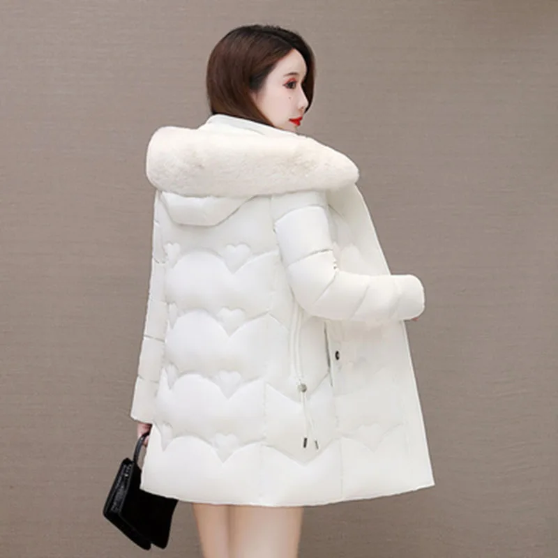 2025Winter Women Parka Coats Long Cotton Casual Fur collar Hooded Jackets Female Thick Warm Slim Jacket Female Overcoat Clothing