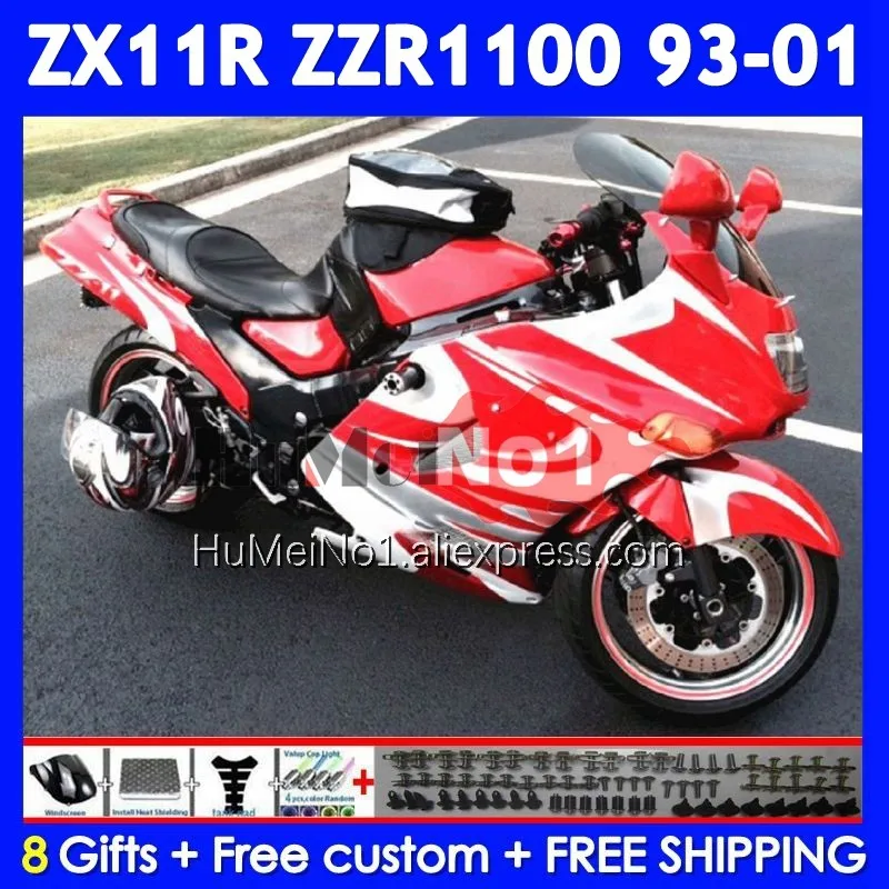 ZZR1100 For KAWASAKI NINJA ZX 11R ZX11 R 93 94 95 96 97 Red white 223No.100 ZX-11R ZX11R ZZR 1100 1998 1999 2000 2001 Fairing