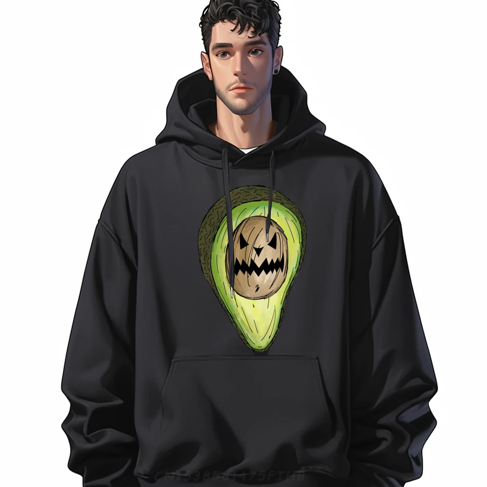 Cara espeluznante aguacate Guacamole dicho divertido Halloween Sudadera con capucha gráfica roja y negra Camiseta de moda y de moda estilo inglés