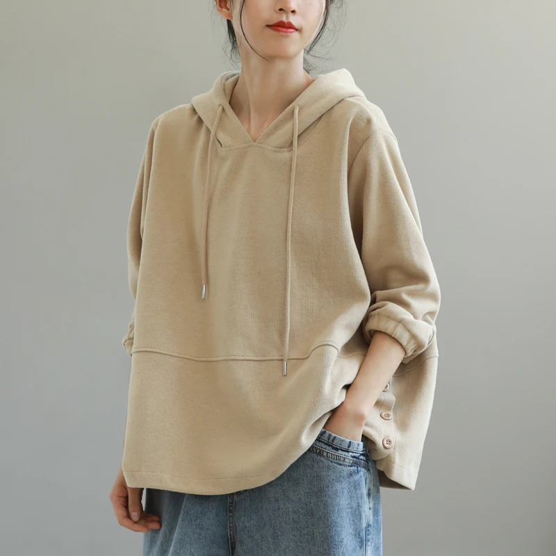 Solto ajuste artístico retalhos moletom com capuz casual outerwear feminino faion japonês sle longo sve dstring corda