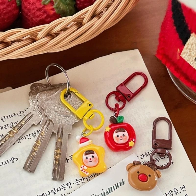 Lovely Christmas Theme Keychain 5pcs Bag Ornament Handbag Decoration Backpack Pendants Christmas Tree Hangings Decors Y166
