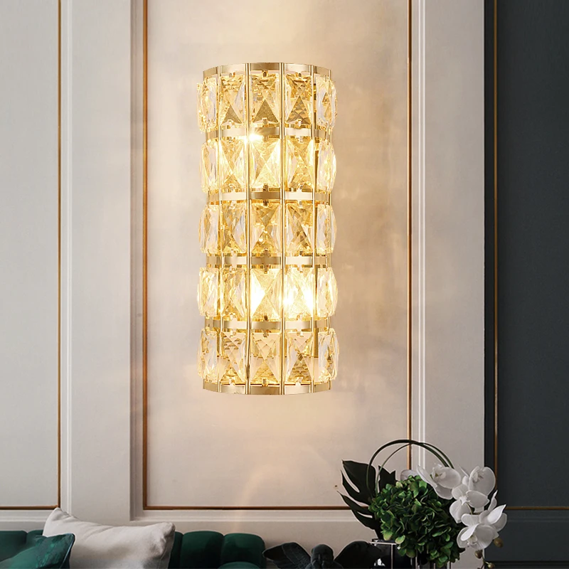 

Crystal wall lamp living room background wall hotel stairs creative design sense light luxury aisle bedroom bedside Zhongshan