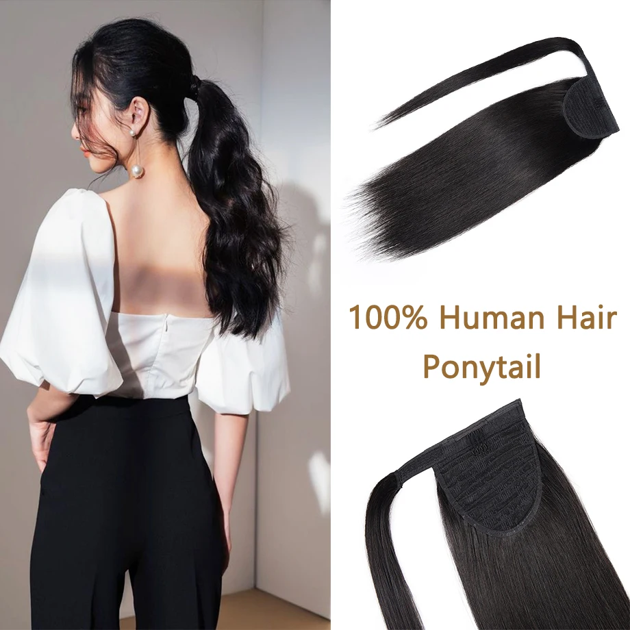 

Ponytail Extensions Human Hair 14-22inch Black Brown Real Natural Brazilian Remy Wrap For Woman Straight Salon Aesthetics Supply